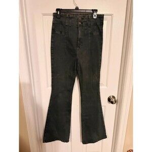 FreePeople We The Free Jayde Flare Jeans Sz 30 Olive Green High Rise Bell Bottom